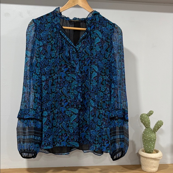 Kobi Halperin Paisley Printed Ruffled Long Sleeve Blouse, Size S - Picture 3 of 15